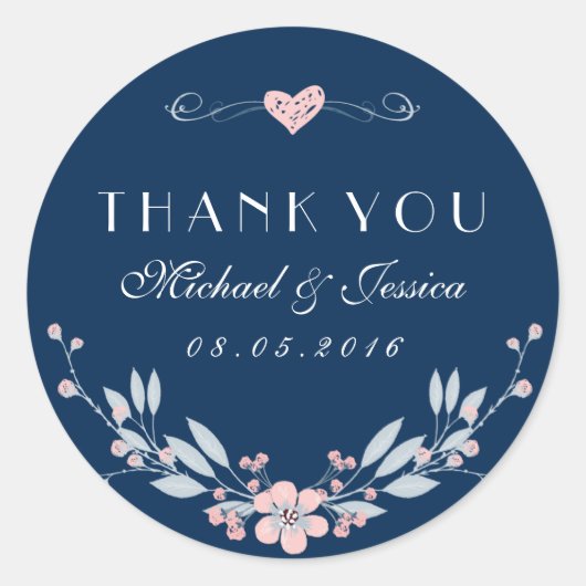 Navy Blue  Flower Wedding Sticker with Love (Voorkant)