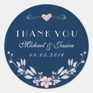 Navy Blue  Flower Wedding Sticker with Love