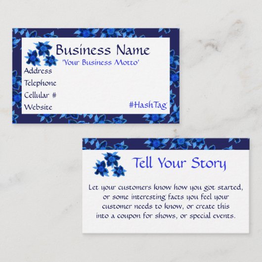 Navy Blue Flowered Designer Visitekaartje Kortingskaartje (Voorkant / Achterkant)