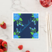 Navy Blue Flowered Servetten (Insitu)