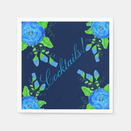 Navy Blue Flowered Servetten