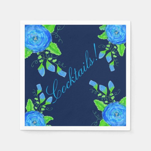 Navy Blue Flowered Servetten (Voorkant)