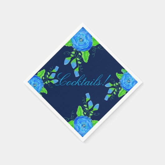 Navy Blue Flowered Servetten (Hoek)