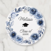 Navy Blue Flowers Afstuderen Bedankjes Labels (Voorkant)