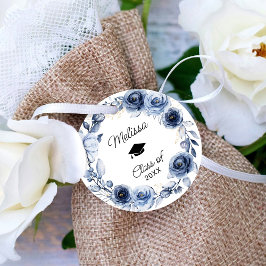 Navy Blue Flowers Afstuderen Bedankjes Labels