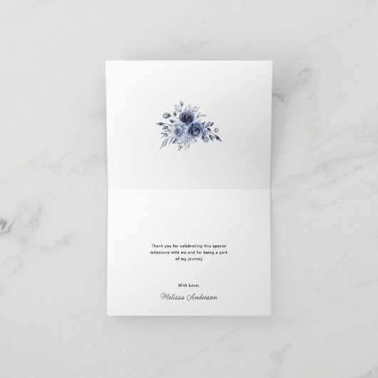 Navy Blue Flowers Afstuderen Bedankkaart (Binnen)