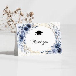 Navy Blue Flowers Afstuderen Bedankkaart