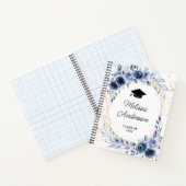 Navy Blue Flowers Afstuderen Notitieboek (Binnen)