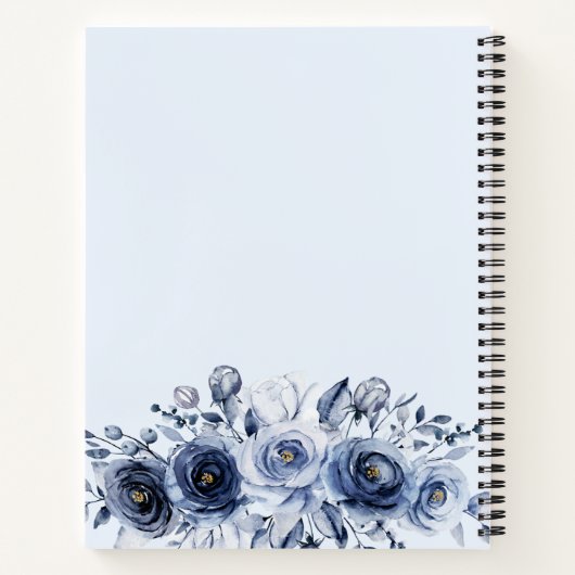 Navy Blue Flowers Afstuderen Notitieboek (Achterkant)