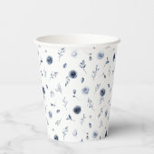 Navy Blue Flowers Afstuderen Papieren Bekers (Achterkant)