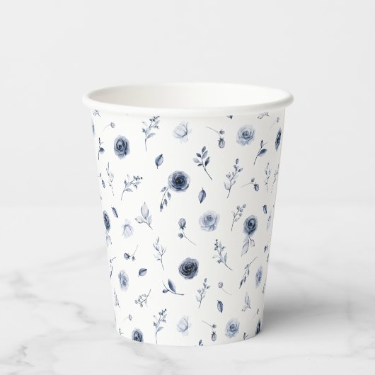 Navy Blue Flowers Afstuderen Papieren Bekers (Achterkant)