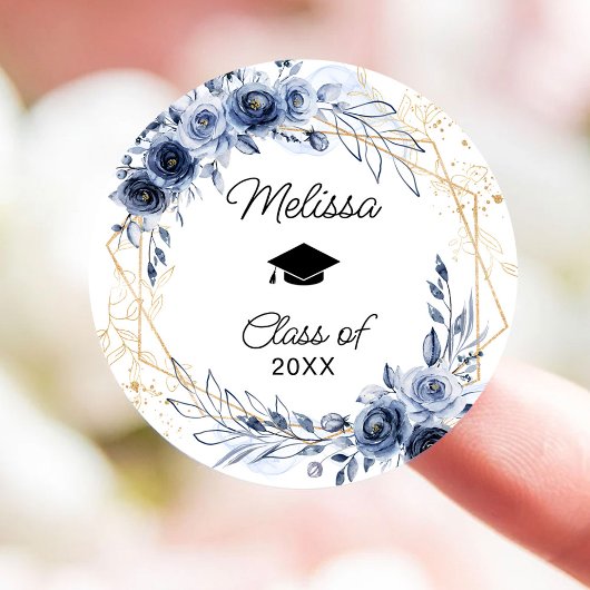 Navy Blue Flowers Afstuderen Ronde Sticker