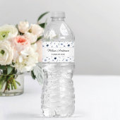 Navy Blue Flowers Afstuderen Waterfles Etiket
