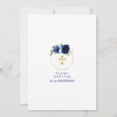 Navy Blue Flowers Baptism 1e verjaardag Kaart (Achterkant)