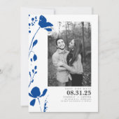 Navy Blue Flowers Elegant Save the Date Photo (Voorkant)