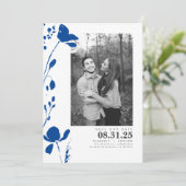 Navy Blue Flowers Elegant Save the Date Photo (Staand voorkant)