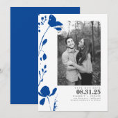 Navy Blue Flowers Elegant Save the Date Photo (Voorkant / Achterkant)
