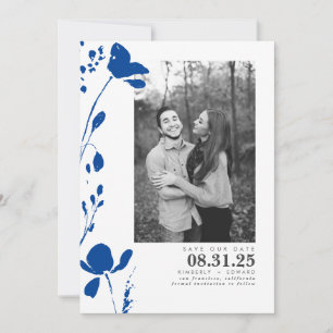 Navy Blue Flowers Elegant Save the Date Photo