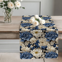 Navy Blue Flowers Elegant Table Decor Runner Lange Tafelloper