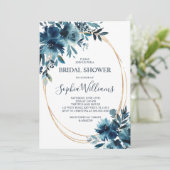 Navy Blue Flowers & Gold Lijst Vrijgezellenfeest Kaart (Staand voorkant)