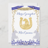 Navy Blue Flowers Gold Quinceanera Kaart (Achterkant)