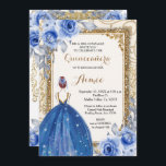 Navy Blue Flowers Gold Quinceanera  Kaart<br><div class="desc">Navy Blue Flowers Gold Quinceanera Invitation Mis Quince Anos,  15e verjaardag</div>