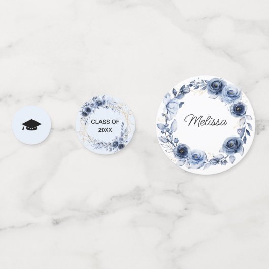 Navy Blue Flowers Graduation Party Confetti (Achterkanten)