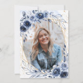 Navy Blue Flowers Graduation Party Foto Kaart (Achterkant)