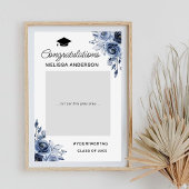 Navy Blue Flowers Graduation Party Foto Prop Poster