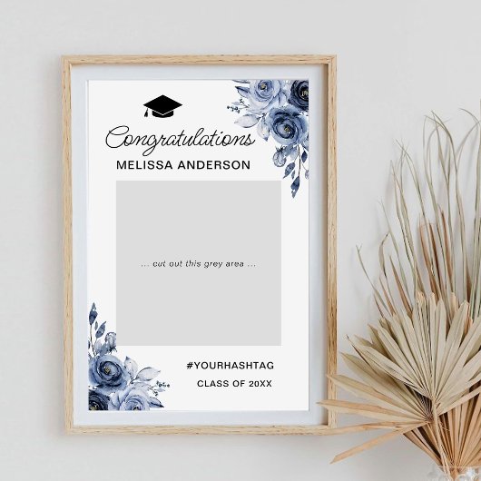 Navy Blue Flowers Graduation Party Foto Prop Poster