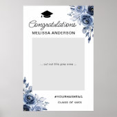 Navy Blue Flowers Graduation Party Foto Prop Poster (Voorkant)