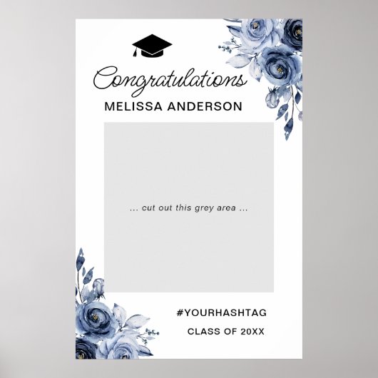 Navy Blue Flowers Graduation Party Foto Prop Poster (Voorkant)