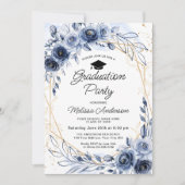 Navy Blue Flowers Graduation Party Kaart (Voorkant)