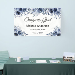 Navy Blue Flowers Graduation Party Spandoek