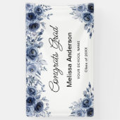 Navy Blue Flowers Graduation Party Spandoek (Verticaal)