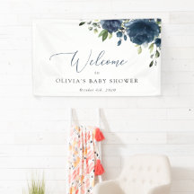Navy Blue Flowers, Greenery, Baby shower Welcome