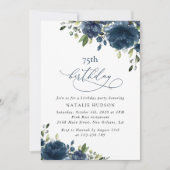 Navy Blue Flowers, Greenery, Boho, Any Birthday Kaart (Voorkant)