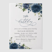 Navy Blue Flowers, Greenery, Boho, Any Birthday Vellum Uitnodigingen (Voorkant)