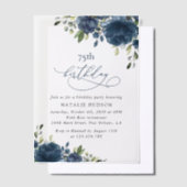 Navy Blue Flowers, Greenery, Boho, Any Birthday Vellum Uitnodigingen (Offset)