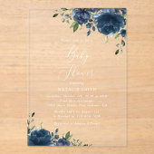 Navy Blue Flowers, Greenery, Boho, Baby shower Acryl Uitnodigingen (Voorkant)