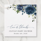Navy Blue Flowers, Greenery, Boho, Baby shower Bedankjes Labels (Voorkant)