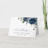 Navy Blue Flowers, Greenery, Boho, Baby shower Bedankkaart (Voorkant)
