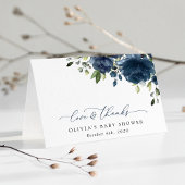 Navy Blue Flowers, Greenery, Boho, Baby shower Bedankkaart