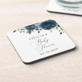 Navy Blue Flowers, Greenery, Boho, Baby shower Bier Onderzetter (Linkerzijde)