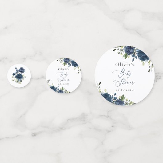Navy Blue Flowers, Greenery, Boho, Baby shower Confetti (Achterkanten)
