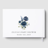 Navy Blue Flowers, Greenery, Boho, Baby shower Gastenboek (Achterkant)