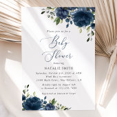 Navy Blue Flowers, Greenery, Boho, Baby shower Kaart