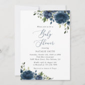 Navy Blue Flowers, Greenery, Boho, Baby shower Kaart (Voorkant)
