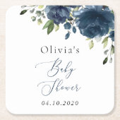 Navy Blue Flowers, Greenery, Boho, Baby shower Kartonnen Onderzetters (Voorkant)