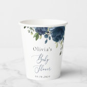 Navy Blue Flowers, Greenery, Boho, Baby shower Papieren Bekers (Voorkant)
